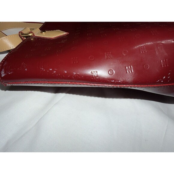 Arcadia Italy Red Patent Leather Tote Bag Monogram Embossed Large Satchel - Picture 6 of 11
